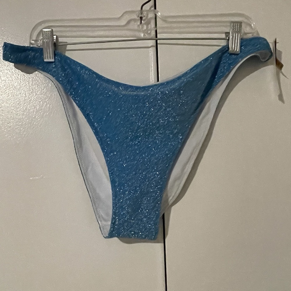 Victoria Secret PINK Swim Bikini Bottom Blue Glitter Shimmer Brazilian XXL NWT